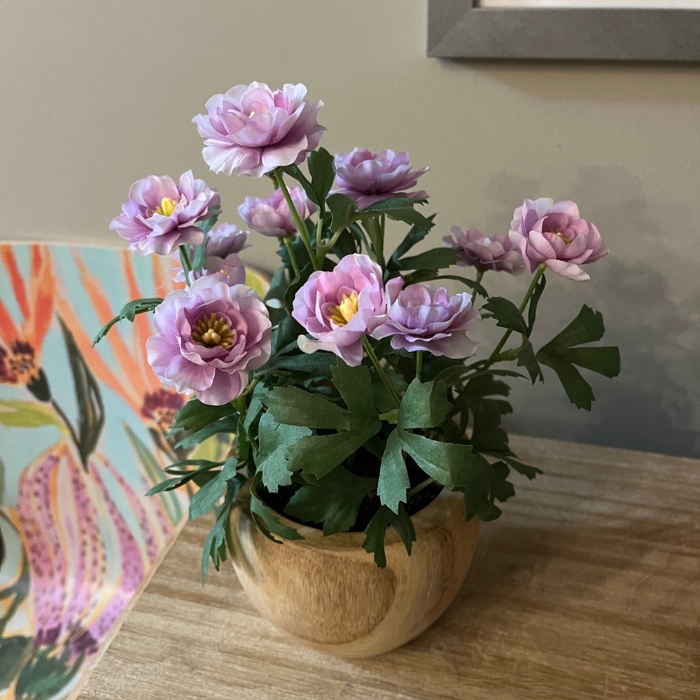 Threshold. Beautiful Lavender Faux Flowers in Wooden Container. (2 of 2)